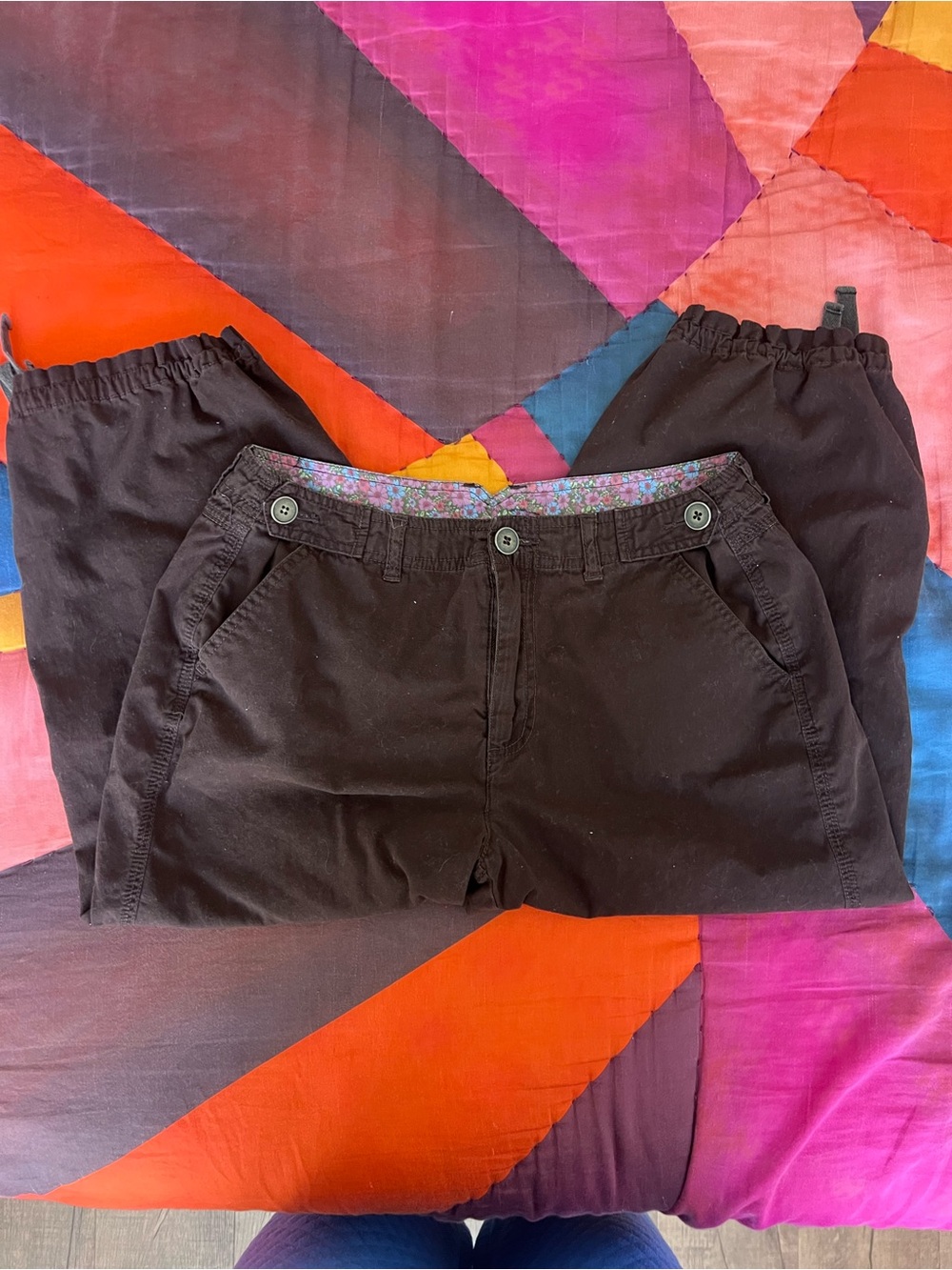 Y2K Brown Cargo Capri Pants Drawstring Hem Utility Grunge Cottagecore Khakis